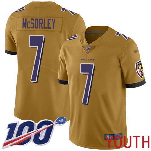 Baltimore Ravens Limited Gold Youth Trace McSorley Jersey NFL Football #7 100th Season Inverted Legend->youth nfl jersey->Youth Jersey